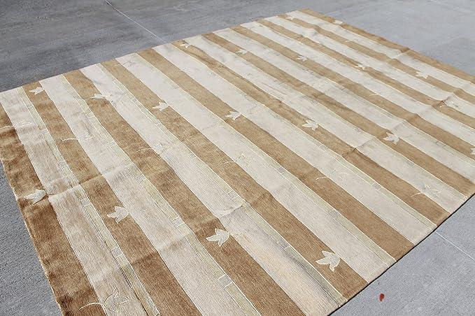 thamelmartUSA R372 Exclusive Handmade Warm Color Stripped Tibetan Wool and Silk Area Rug 8 Feet X 10 Feet Made in Nepal