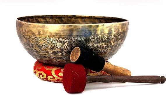 12"Mantra carved singing bowl-Green tara carved singing bowl -Real handmade singing bowl from Nepal-Real antique singing bowl, Made in Nepal