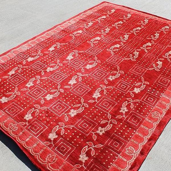 Thamel Mart R1025 Gorgeous Hot Red Color Tibetan Wool and Silk Area Rug 6' X 9' Handmade in Nepal