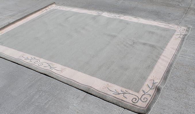 Thamel Mart RSG74 Superb Contemporary Green Tibetan Woolen Area Rug 6.7' X 9.8' Handmade in Nepal