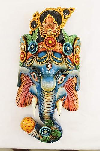 thamelmartUSA F1066 Huge Hand Crafted Wooden Mask of Lord Ganesha Decorative Wall Hanging Made in Nepal