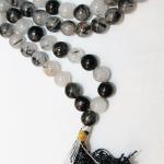 F682 Handmade Tibetan Black Rainbow Glass Beads 108 Japa Mala for Meditation, Yoga 8mm Beads