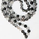 F682 Handmade Tibetan Black Rainbow Glass Beads 108 Japa Mala for Meditation, Yoga 8mm Beads