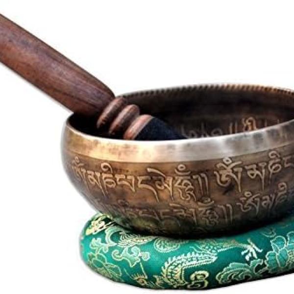 4" Mantra Carved Buddha Tibetan Singing Bowl, Hand Hammered Nepal