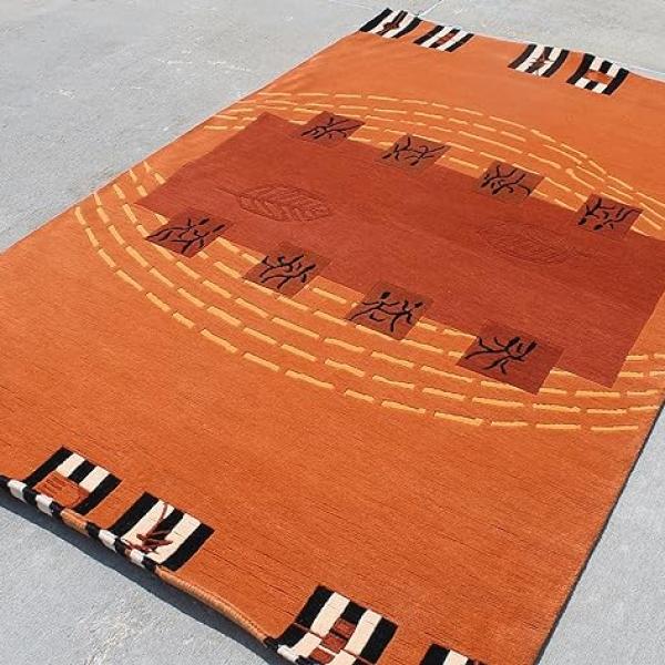 Thamel Mart R1212 Gorgeous Contemporary Tibetan Woolen Area Rug 5' X 8' Handmade in Nepal