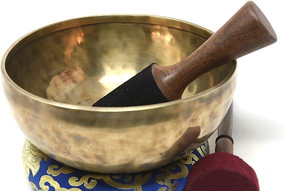 8" Large Hand-hammered Tibetan Singing Bowl for Meditation, Healing, Mindfulness, Relaxation ~ Antique Finished Bowl, Wooden Mallet, drum-stick, Silk Made Cushion