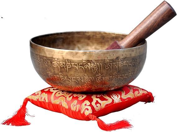 8"Fine Etching Hand made singing bowl with cushions and Mallet,Real handmade singing bowl from Nepal,healing bowls