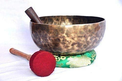 Root and Om Chakra C Note Anitque Finished Hand Hammered Tibetan Meditation Singing Bowl