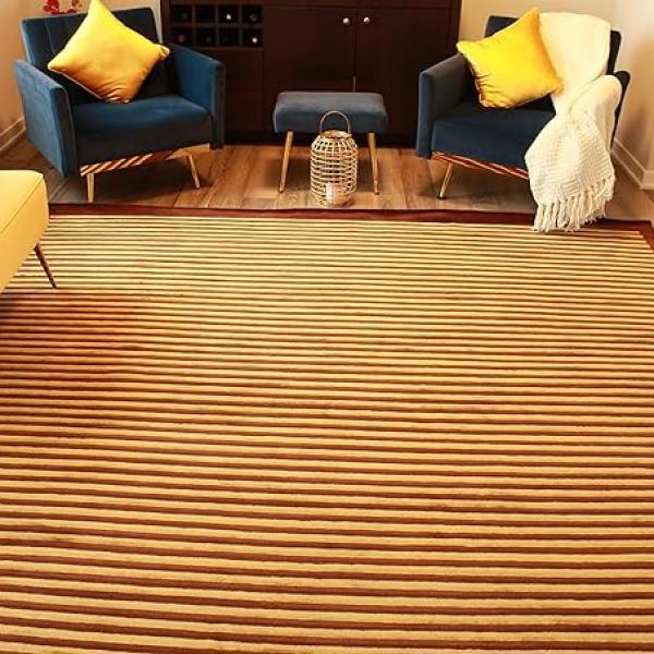 Thamel Mart USA R29575 Exclusive Tibetan Wool and Silk Area Rug Chocolate Brown/Gold Color 9 Feet X 12 Feet Handmade in Nepal