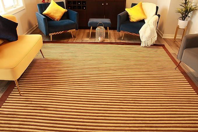 Thamel Mart USA R29575 Exclusive Tibetan Wool and Silk Area Rug Chocolate Brown/Gold Color 9 Feet X 12 Feet Handmade in Nepal