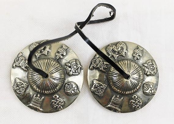 F663 Auspicious Symbol Tibetan Tingsha~cymbals- 3" Hand Crafted in Nepal