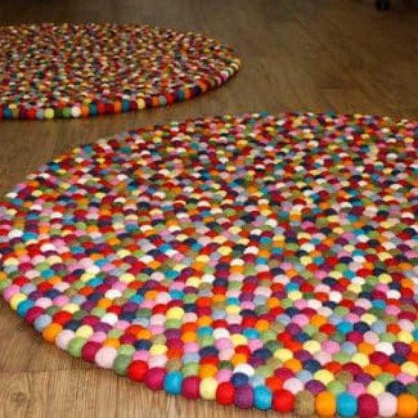 Original Multicolor Felt Ball Rug - Handmade in Nepal (3'3
