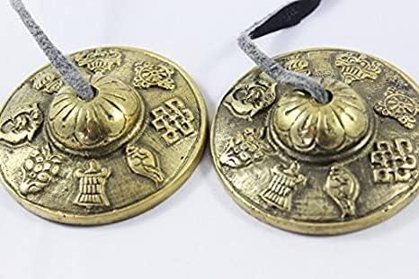 Hand Tuned to Key of Om - 2.75" Tingsha Tibetan Bell (Chimes) Buddhist Lucky Symbols (Medium)