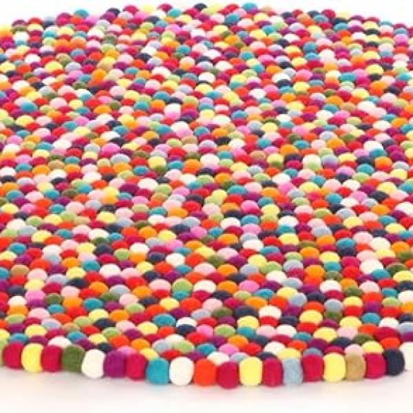 Happy As Larry Original Multicolor Felt Ball Rug - Handmade in Nepal (4'11" (150cm))