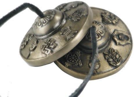 Tingsha Tibetan Meditation Bell 2.5" 8 Lucky Symbols Embossed