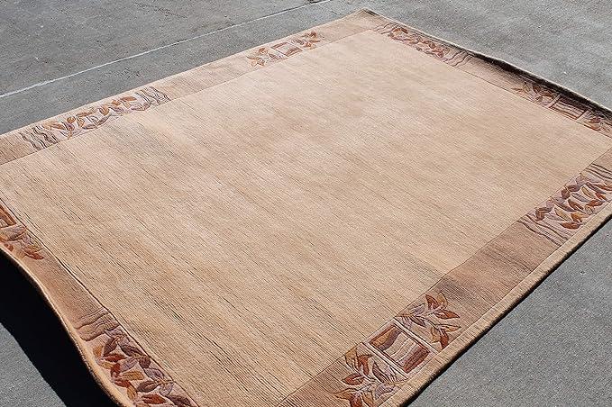 Thamel Mart USA R4370 Gorgeous Custom Made Light Beige Colored Hand Made Tibetan Woolen Area Rug 5.7 Feet X 7.10 Feet Made in Nepal