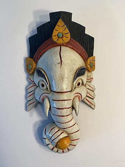 thamelmartUSA F1169-731 Hand Crafted Wooden Mask of Hindu God Ganesh Wall Hanging Made in Nepal