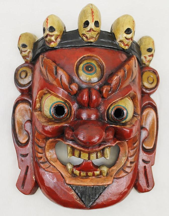 F1006/T467 Hand Crafted Wooden Mask of Hindu God Bhairab Mahakal Wall Hanging Made in Nepal
