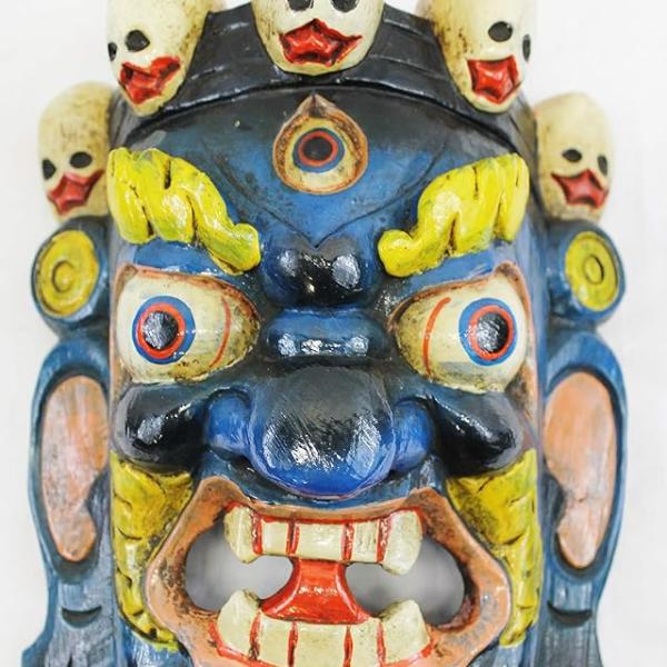 F727/F1127 Hand Crafted Wooden Mask of Hindu God Bhairab Mahakal Wall Hanging Made in Nepal