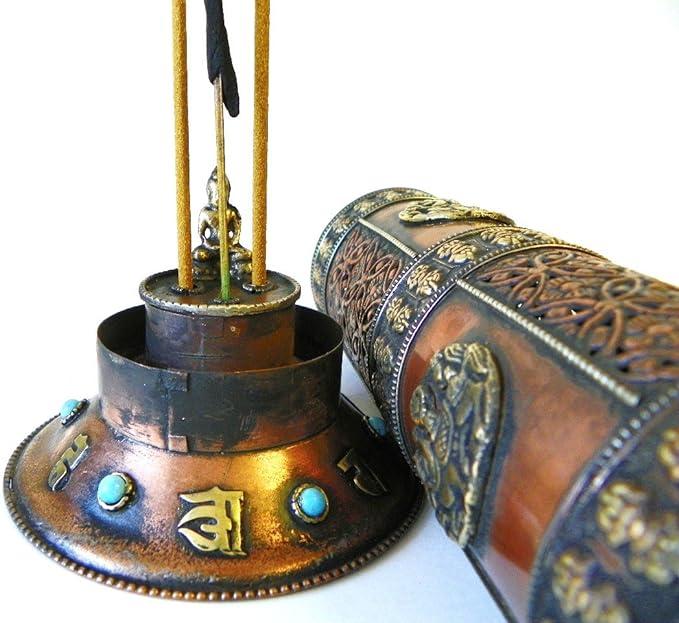 F695 Stunning Tibetan Cylinder Style Incense Burner Hand Crafted in Nepal