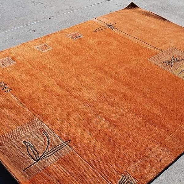 Thamel Mart USA R15732 Gorgeous Custom Made Rust Orange Colored Hand Made Tibetan Woolen Area Rug 5.7 Feet X 7.10 Feet Made in Nepal