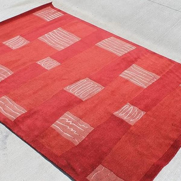 Thamel Mart USA R407 Gorgeous Modern Design Hand Made Tibetan Woolen Area Rug 4.7 Ft X 6.7 Ft Made in Nepal